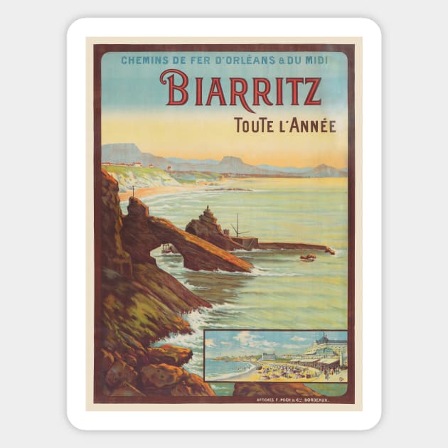 Biarritz toute l'année France Vintage Poster 1914 Sticker by vintagetreasure